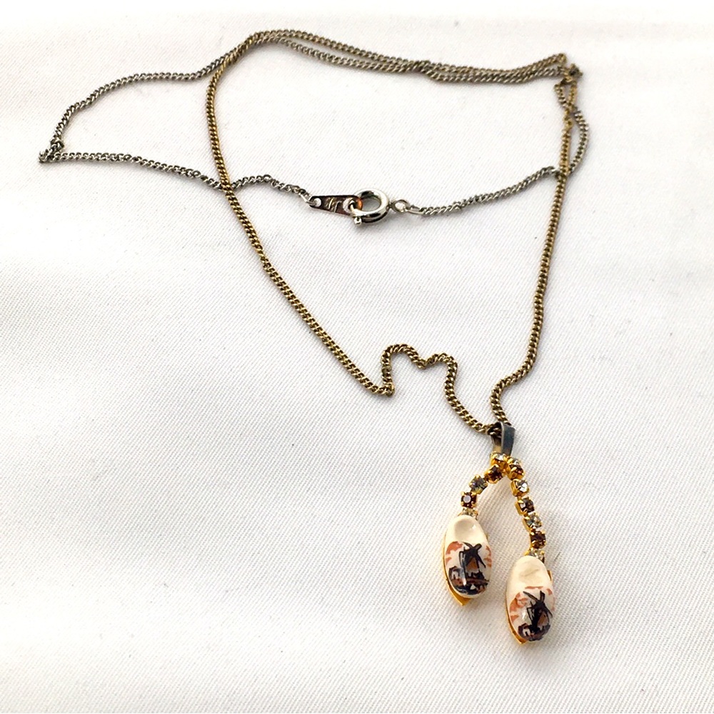 Vintage JBB Ceramic Dutch Shoes Necklace With Crystals